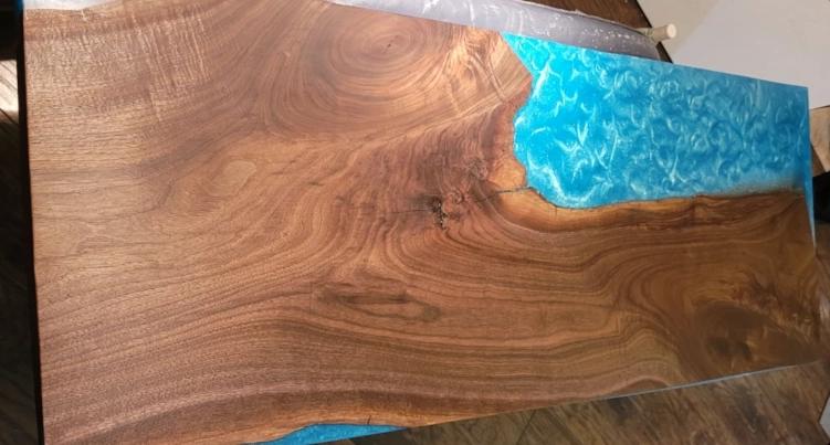 A nice oak slab and epoxy table.